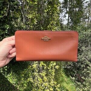 COACH Tan Leather Slim Wallet Credit Card Holder w Gold Hardware AUTHENTIC